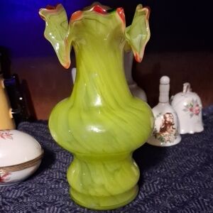 Murano Green and Red Glass Vase